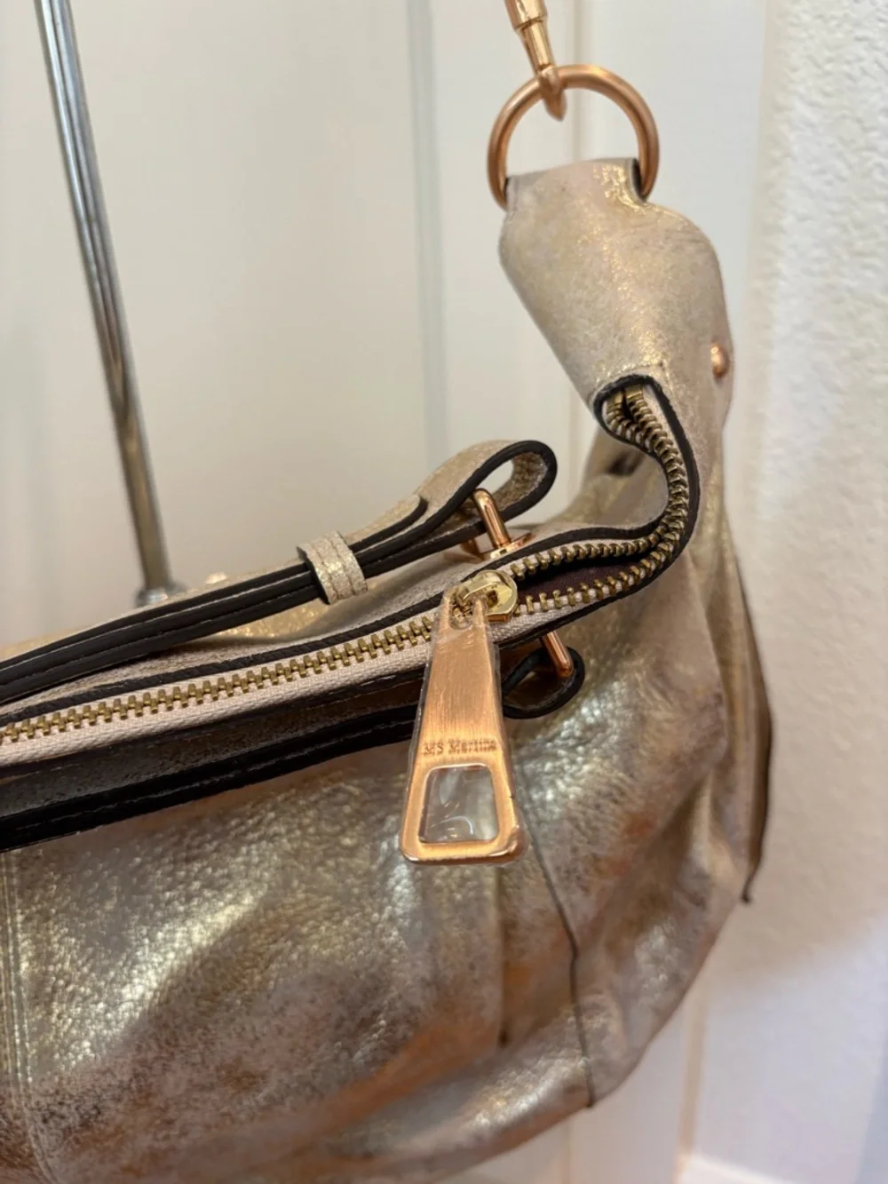 Metallic Gold Leather Hobo Shoulder Bag